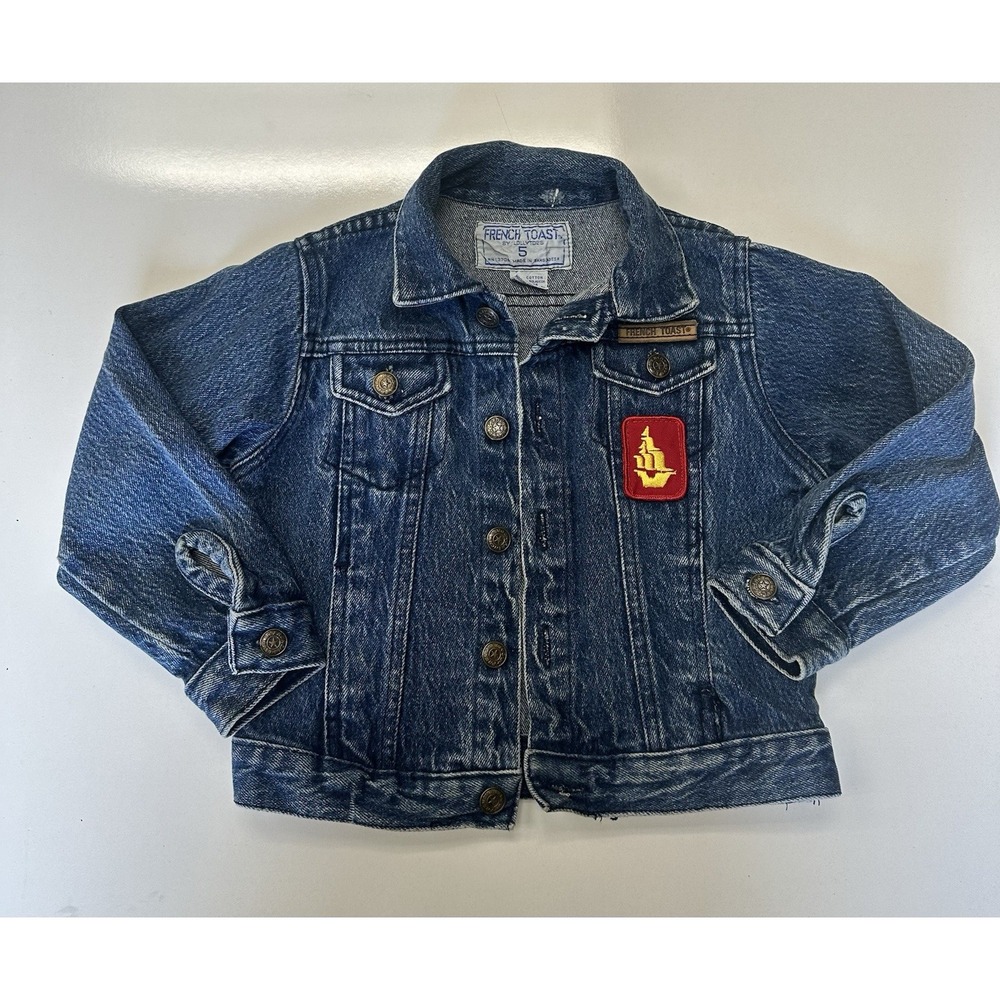 French Toast By Lollytogs Vintage Denim Trucker Jacket Kid Size 5 Red Gold Patch